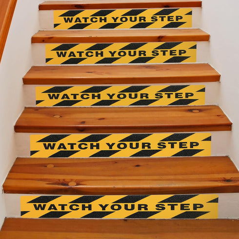 Boao 2 Pcs Watch Your Step Floor Decals, 6 x 24 Inch Warning Sticker, Adhesive Anti-Slip Tape for Workplace Safety,