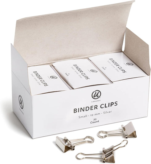 U Brands Small Binder Clips, Metallic Silver, 19mm, 72 Count for Office Organization Supplies