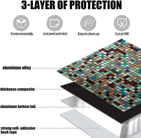XUANINY Peel and Stick Backsplash Tiles for Kitchen, Bathroom, Self Adhesive Metal Aluminum Mosaic (11.81"x11.81")