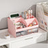 Desk Organizer with 6 Compartments and 2 Drawers, Plastic Makeup Organizer for School Home Office Supplies