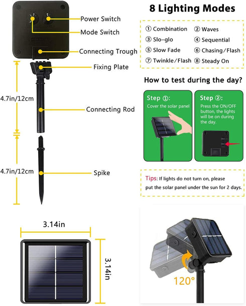 2 Pack 200 8 LED Solar String Lights for Outside, Solar Christmas Lights Outdoor with Lighting Modes, Waterproof Green