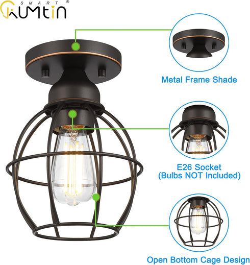 1-Pack Farmhouse Ceiling Light Fixture, Vintage Semi Flush Mount Ceiling Light, Small Metal Cage Lighting Lamp