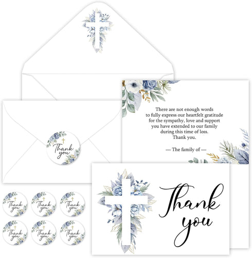 FYSUIMU 50Pcs Funeral Thank You Card Cross Flower Sympathy Boxed Thank You