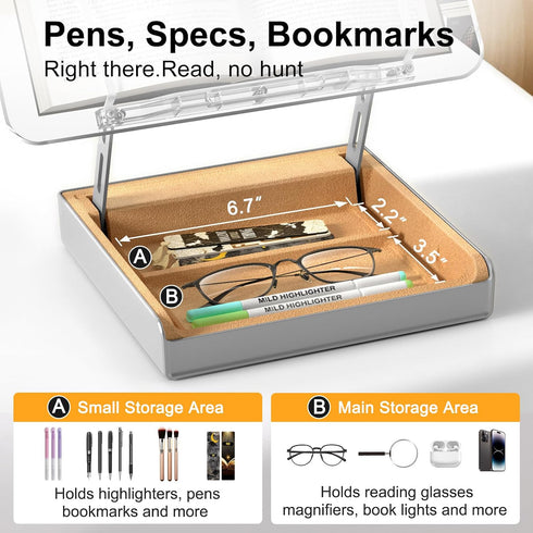 HUMANCOZY Counter, Book Stand with Storage, Book Holder for Reading Hands Free, Wooden Cookbook Stand for Kitchen