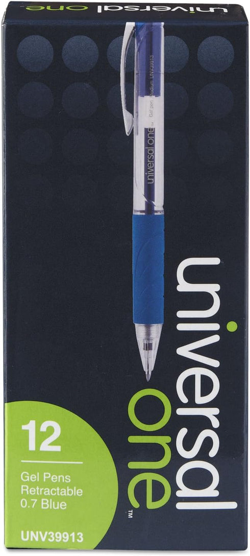 Universal Comfort Grip Gel Pen, Retractable, Medium 0.7 mm, Blue Ink, Dozen