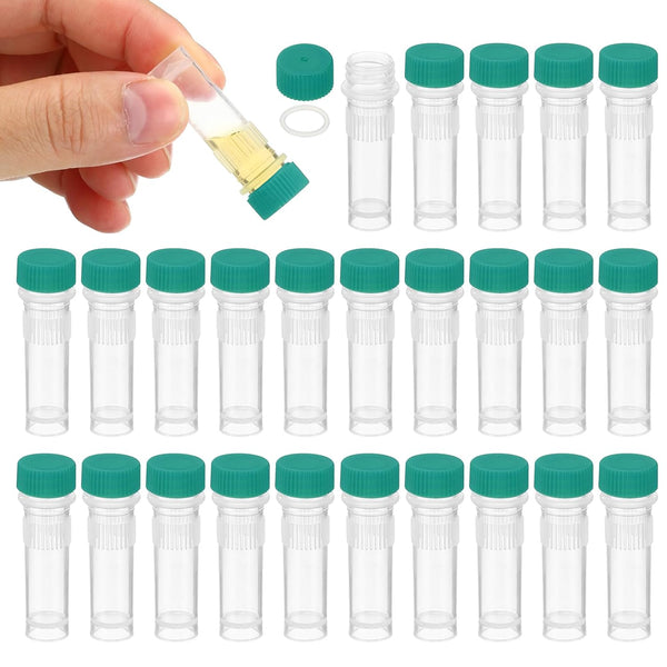 PATIKIL 200Pcs Self Standing Cryogenic Vial, 1ml Plastic Test Tube, Green Cap for Lab Science