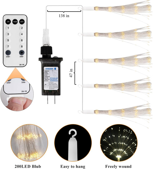 DoonDar 5 Pack 200 8 Firework String Lights Christmas Light, LED Modes Hanging Starburst Lights for PartyGarden