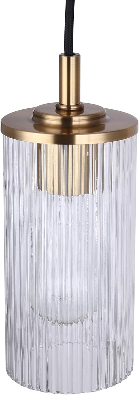 1 Canarm Kinslea Light Pendant Light, Gold Finish with Ribbed Glass Shade, Adjustable Black Cord, Contemporary Lighting