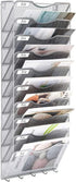 EasyPAG 10 Pocket Hanging File Organizer, Wall Mount Vertical File Holder with 5 Key Hooks, Silver for Office and