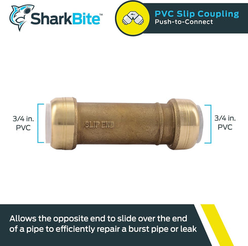 SharkBite 3/4 Inch PVC Slip Coupling, Push to Connect Brass Plumbing Fitting