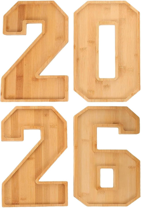 TWEJMZU Graduation Charcuterie Numbers, 4 Pcs 2-0-2-6 Fillable Wooden Tray, 12 Inch Divided