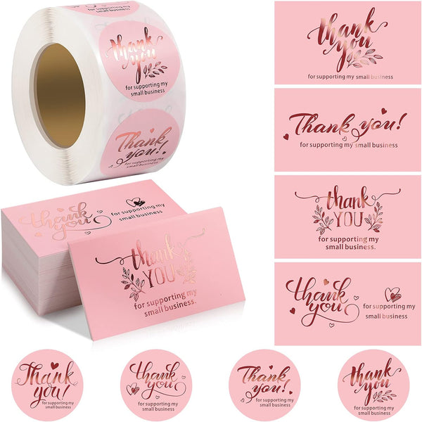 Outus 600 Pieces Thank You for Supporting My Small Business Cards and Stickers