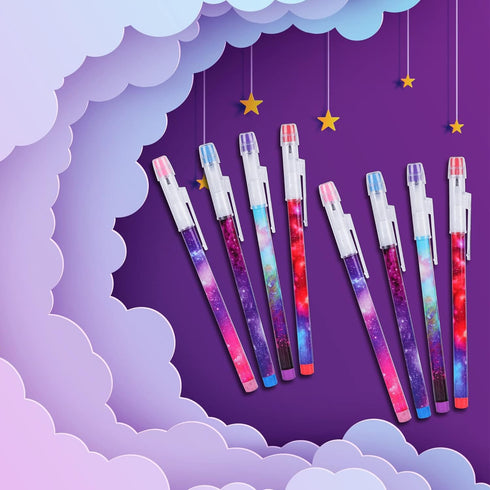 Kolewo4ever Galaxy Stackable Pencil, Multi Point Non-Sharpening Pop Up Pencil with Matching Eraser for Classrooms