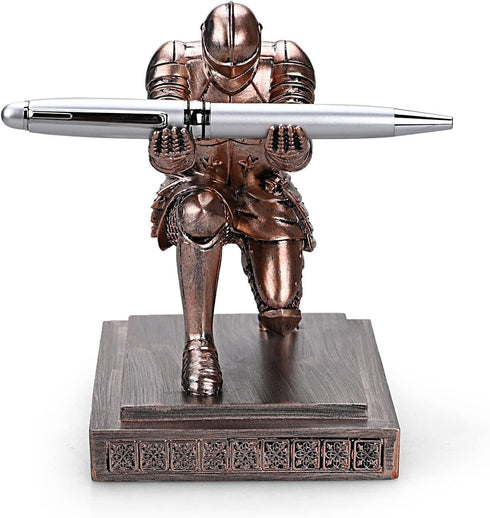 Knight Pen Holder Stand, Resin Desk Organizer with Fancy Pen Gift for Office and Home (Bronze)