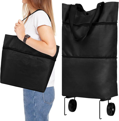 YASYU Foldable Shopping Trolley with Wheels - 2 in 1 Reusable Grocery Tote