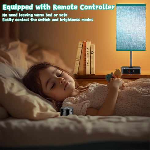 Dimmable Nightstand Lamp & USB C+A Fast Charging Station: Modern Bedside Table Lamp with Remote & Touch Control, Warm