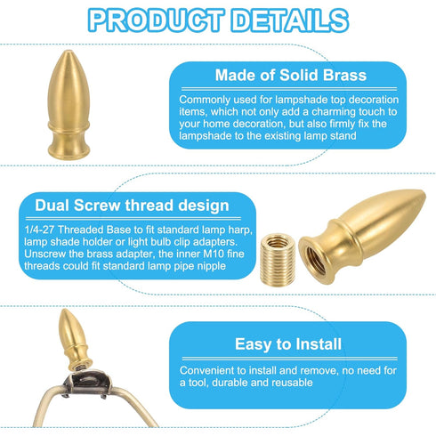 PATIKIL 16 40mm 3 Set x Lamp Finials Caps Knob, Solid Brass Tip Lamp Shade Top Decoration Screw Cap Nuts with Brass