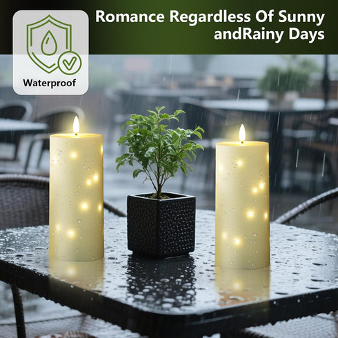 10" 4" Timer,2Pcs kakoya x Large Outdoor Waterproof Flickering Flameless Candles with Battery Operated LED Pillar