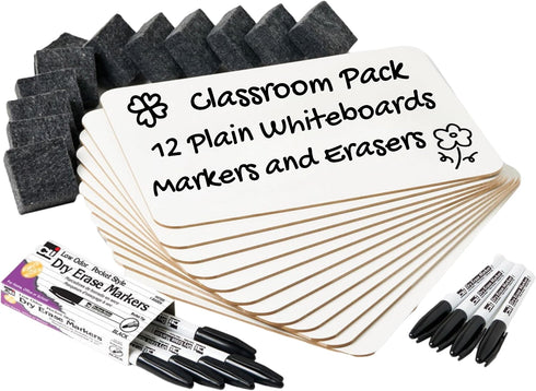 Charles Leonard Dry Erase Lapboard Class Pack, Includes 12 each of Whiteboards,