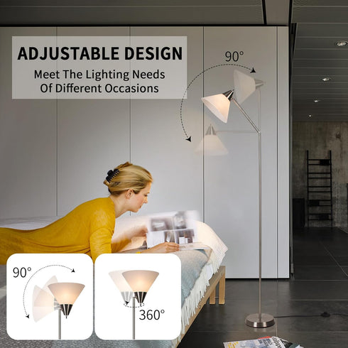 74" Bulb Floor Lamps for Living Room with Adjustable Arm, Tall Lamp for Bedroom or Office Corner, Standing Lamp