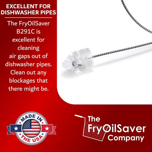 48" Commercial B291C Air-Gap Drain Brush - Flexible Dishwasher and Sink Cleaner Tool for Home and Kitchen - Long Pipe