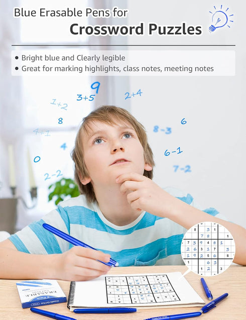 Erasable Gel Pens 0.7mm, KERIFI Blue Heat Erasable Fine Point Ballpoint Pens, Gel Ink Pens with Eraser