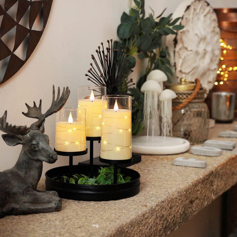 Set 3, Homemory Flickering Flameless Candles with String Lights, Battery Operated Candles, Embedded String Lights LED