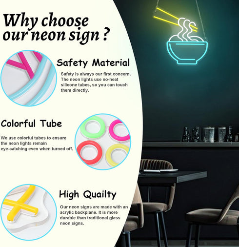 5V Noodle Neon Signs for Wall Decor, Ramen Neon Lights for Bedroom, Neon Business Signs Suitable for Man Cave Bar Pub