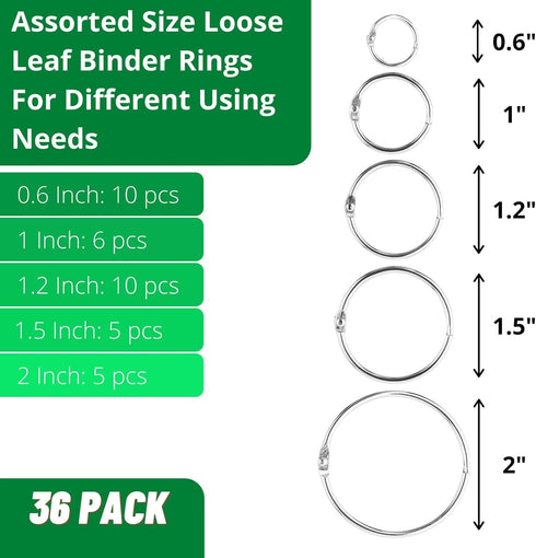 Mr. Pen- Binder Rings, Loose Leaf Binder Ring, 36pc, Assorted Sizes, Book Binder Rings, Ring Binder Clips, Metal Rings for Index Cards, Rings for Flash Cards, Index Card Rings, Book Rings, Ring Hooks by Mr. Pen