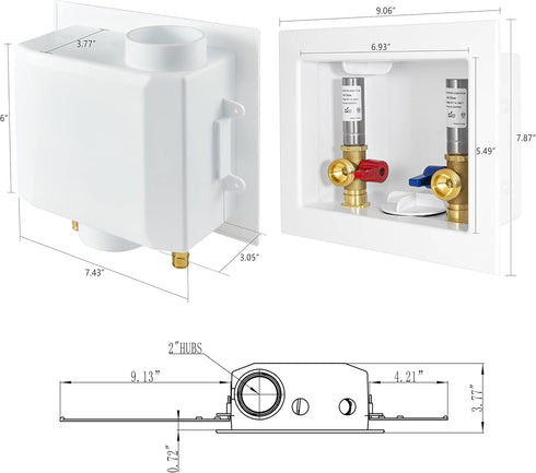 1/2-inch Hammer Arrestor,(WM010) EFIELD Washing Machine Outlet Box with Center Drain Push-Fit White, with Stainless
