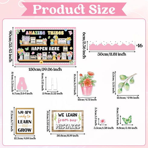 74pcs Set Spring Bulletin Board Decorations Flower Bookshelf Bulletin Board Amazing Things Happen Here Paper Cutouts