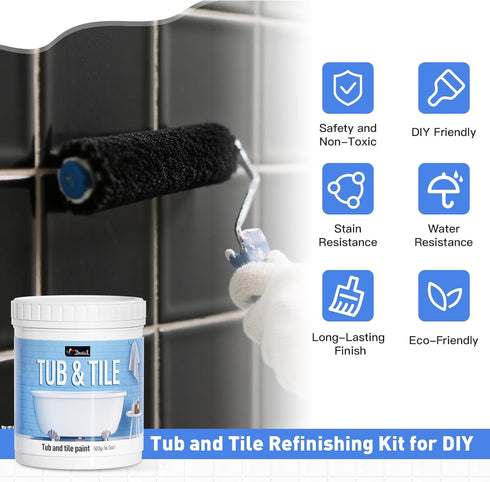 25-30sq.ft DWIL Tile Paint, Tub and Tile Refinishing Kit with Tools, Bathtub Paint Water Based &Low Odor, Easy to Use