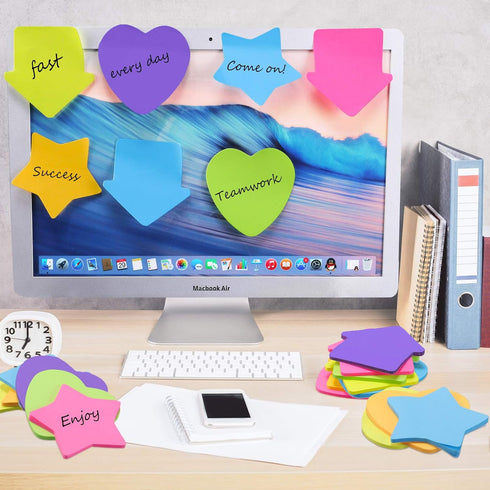 Outus 540 Sheets Star Sticky Notes, 3 x 3 Inch Heart Arrow Star Shaped Self Sticky Notes 6 Multi Colors for Reminders,