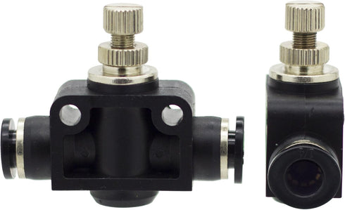PneumaticPlus SCF-1/4 Air Flow Control Valve, In-Line Speed Controller Union Straight - 1/4" Tube OD x 1/4" Tube OD