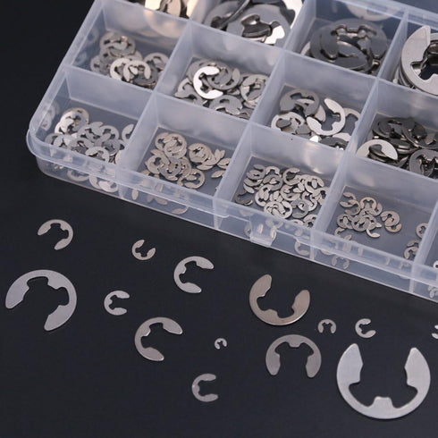 Hilitchi 380-Pcs E-Clip Circlip External Retaining Ring Assortment Set - 14 Sizes, 304 Stainless Steel
