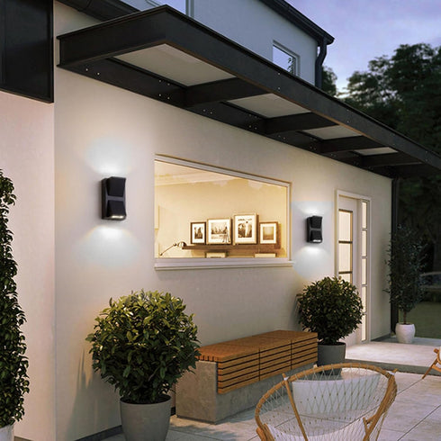 Tyenaza Wall Lamp, Outdoor Wall Light Plastic Housings Dual Head Exterior Wall Lamp with Up and Down Sconces for Porch