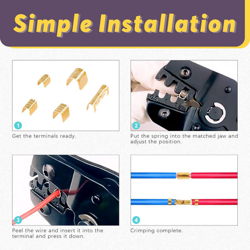 Swpeet 525 Pcs Non-Insulated U Shape Wire Crimp Copper Terminal Connector Kit, Gold TC-1 TC-A TC-B TC-C TC-T, Ring Lugs