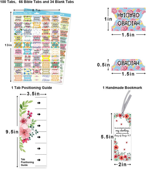Decorative Laminated Bible Tabs, 100PCS Cute Bible Tabs for Women, 66 Book Tabs, 34 Blank Tabs