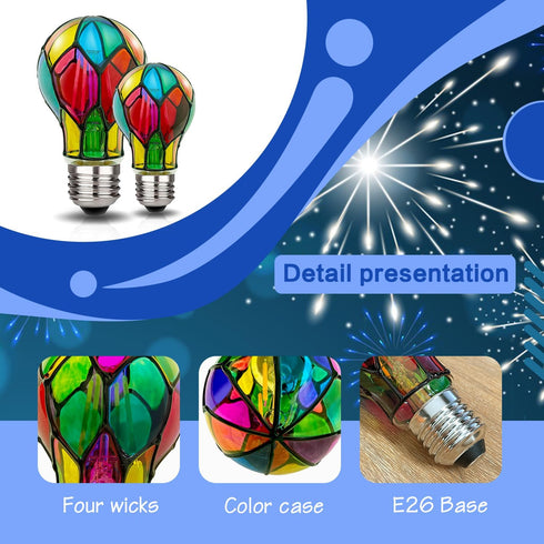 LED Stained Glass Light Bulb, A19 4W, E26 Base, Painted Night Light, Mosaic Party Light Bulb