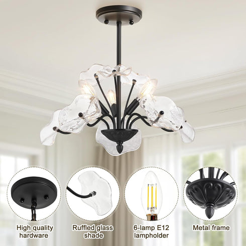Porch,3 Luvkczc Black Chandelier,Vintage Flower Glass Pendant Light Fixture,Mid Century Ceiling Light Fixture