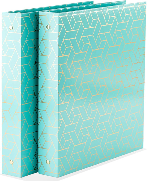 Blu Monaco Cute 3 Ring Binders for School, College, Work, Set of 2 Aqua Pastel Binders with Gold Foil Design