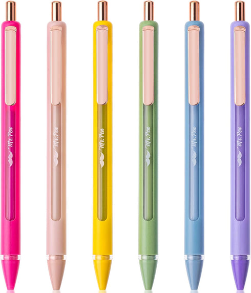 Mr. Pen Retractable Gel Pens, 6 Pack, Black Ink, Fine Point 0.5mm, Fast Dry, Cute Aesthetic Pens for Journaling
