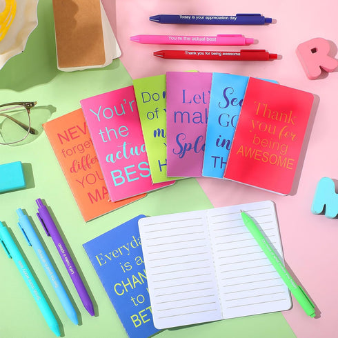 Funrous 32 Pcs Motivational Quote Pens - Inspirational Notepads Mini Journal with Ballpoint Pen, Gift Set for Students