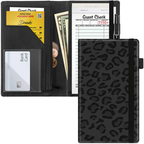 Qindaiwen Server Book for Waitress, 5x9" PU Leather Waiter Books, Restaurant Guest Check
