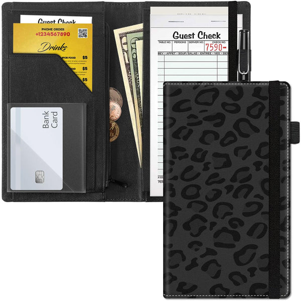 Qindaiwen Server Book for Waitress, 5x9" PU Leather Waiter Books, Restaurant Guest Check