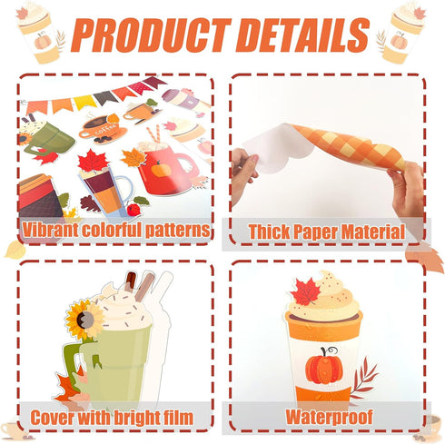 Thanksgiving Latte Bulletin Board Set Fall Coffee Cup Classroom Decoration with Maple Leaves Cutouts