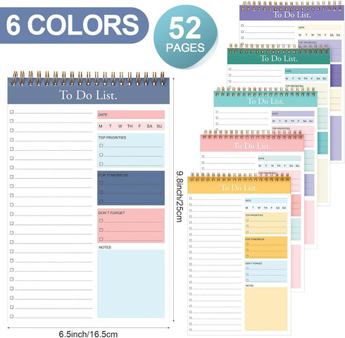 Thenshop 6 Pack Daily Planner Notepad, 6.5 x 9.8 Inches Undated 52 Sheets Paper for Work Daily To Do List Notebook