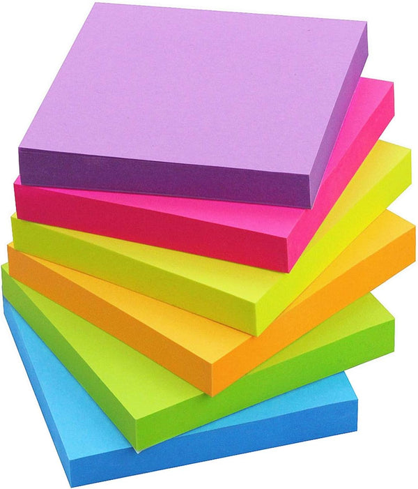 SIMONA Sticky Notes 3x3 in, 6 Color Bright Colorful Sticky Pad, 6 Pads/Pack, 100 Sheets/Pad, Self-Sticky Note Pads