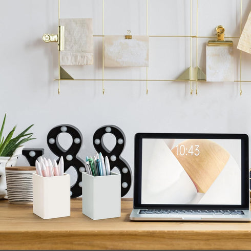 Pen Holder for Desk, Beige Nordic Elegance Square Silicone Pencil Cup Stand for Home, Kids, School Supplies