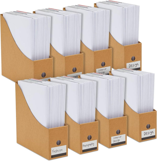 Juvale 8-Pack Kraft Paper Cardboard Magazine File Holder Boxes with Labels for Document Storage Organizer
